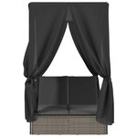 vidaXL Chaise longue double avec toit et rideaux gris résine tressée