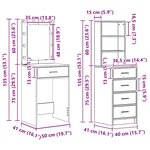 vidaXL Table de Toilette 2 Pièces Noir 50 x 41 x 135 cm Bois d'ingénierie