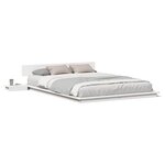 vidaXL Cadre de lit au sol avec tables de nuit blanc 140x200cm en bois massif