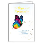 69-3107 Carte Anniversaire pour Fille Femme Papillon peint à l'Aquarelle Légèreté Célébrer Journée - Finitions Dorure Or Doré + Gaufrage en Relief +1 Enveloppe Format 12x17cm - Fabriqué en Europe