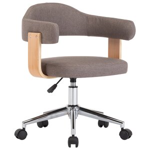 Chaise fauteuil siège pivotante de bureau informatique étude bois courbé et tissu taupe 02_0024176
