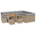 vidaXL Ensemble de canapé de jardin 13 pièces avec coussins beige poly rotin acacia