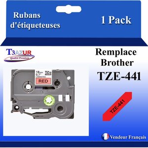 Ruban d'étiqueteuse compatible avec Brother Tze441  Tze-441 pour étiqueteuses P-touch - Texte noir sur fond rouge - T3AZUR
