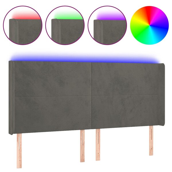 vidaXL Tête de lit à LED Gris foncé 203x16x118/128 cm Velours