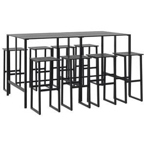 vidaXL Ensemble de bar de jardin 9 Pièces noir acier enduit de poudre
