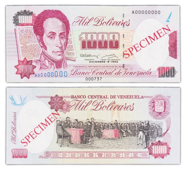 Billet de Collection 1000 bolivares 1992 Venezuela - Neuf - P73s - SPECIMEN