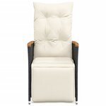 vidaXL Chaise inclinable de jardin avec coussins noir résine tressée