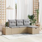 vidaXL Ensemble de canapé de jardin 4 Pièces Beige Poly rotin