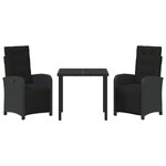 Ensemble de Salle à Manger de Jardin de 3 Pièces avec Coussins en Poly Rattan Noir