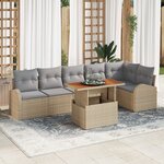 vidaXL Ensemble de salle à manger jardin 7 pièces avec coussins beige rattan PE acacia