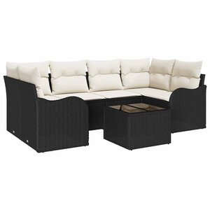 vidaXL Ensemble de canapé de jardin avec coussin 7 Pièces Noir et Crème