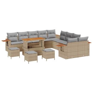vidaXL Ensemble de canapé de jardin 14 Pièces Beige polyrotin