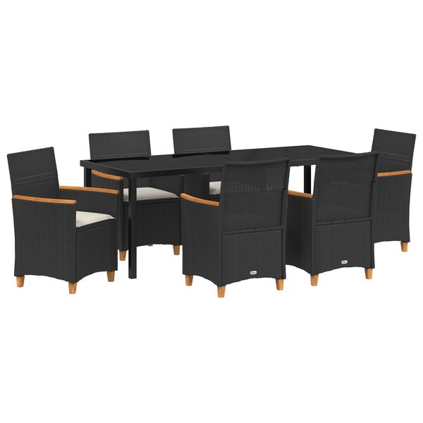 vidaXL Ensemble de salle à manger de jardin 7 pièces avec coussins en poly rattan noir