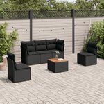 vidaXL Salon de jardin 6 Pièces avec coussins noir résine tressée