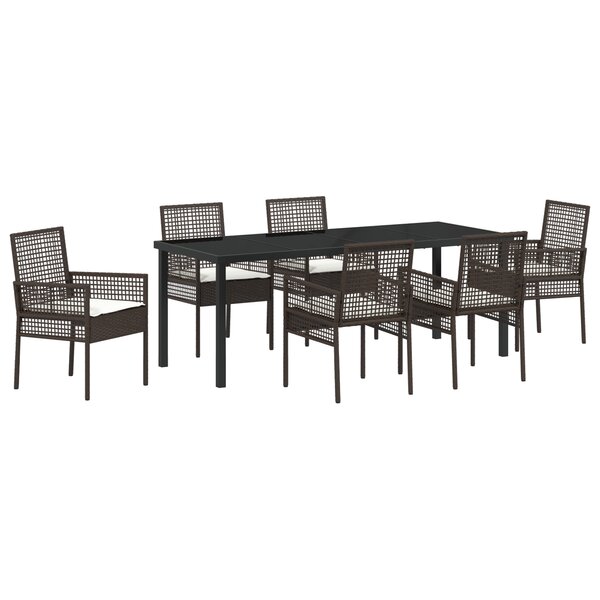 vidaXL Ensemble de Salle à Manger de Jardin 7 Pièces avec Coussins en Rattan Poly Marron
