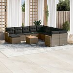 vidaXL Salon de jardin avec coussins 12 Pièces gris résine tressée