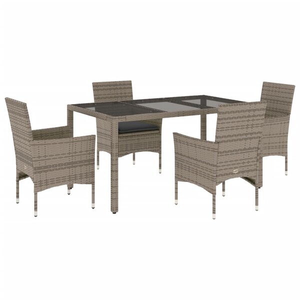 vidaXL Ensemble à manger de jardin et coussins 5 Pièces gris rotin verre