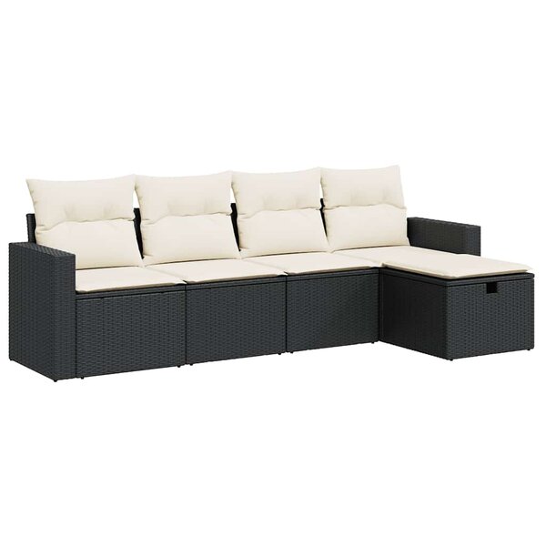 vidaXL Salon de jardin 5 Pièces avec coussins noir résine tressée