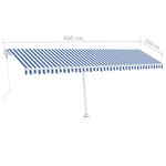 vidaXL Auvent automatique capteur de vent LED 600x350 cm Bleu et blanc