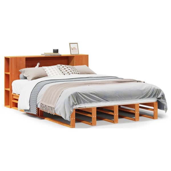 vidaXL Lit bibliothèque sans matelas cire marron 140x190cm bois massif