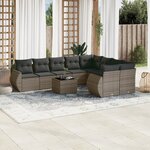 vidaXL Salon de jardin avec coussins 10 Pièces gris résine tressée