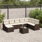 Ensemble de Canapé 8 Pièces Poly Rattan avec Coussins Gris