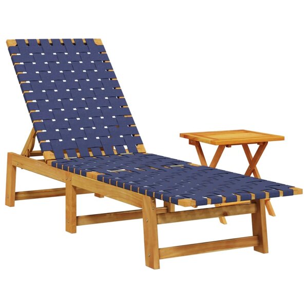 vidaXL Chaises longues et table bleu foncé bois d'acacia solide tissu