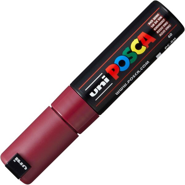 Marqueur pointe large biseautée pc8k 8mm lie de vin x 6 POSCA
