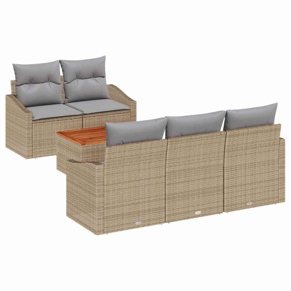 vidaXL Ensemble de canapé de jardin 6 Pièces Beige Poly rotin