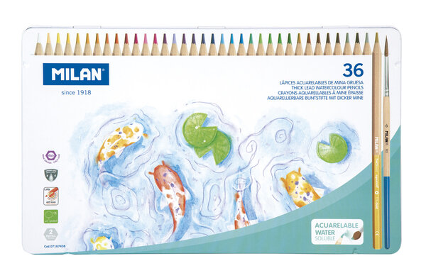 Crayons de couleur aquarellables mine épaisse Boite métallique 36 pièces + pinceau