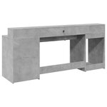 Bureau table poste de travail meuble d'ordinateur informatique étude et lumières LED 200 x 55 x 91cm bois d'ingénierie gris 02_0023803
