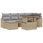 vidaXL Ensemble de canapé de jardin 7 pièces avec coussins beige en poly rattan