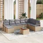 Ensemble de Sofa de Jardin 8 Pièces avec Coussins Beige Poly Rattan Acacia
