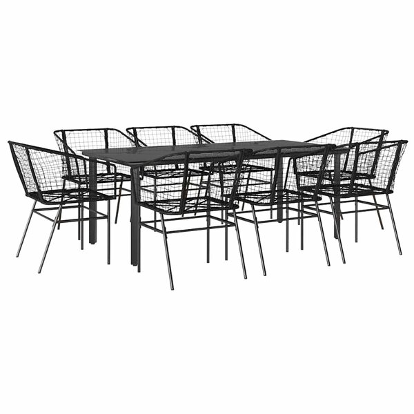 vidaXL Ensemble à manger de jardin 9Pièces noir poly rotin verre