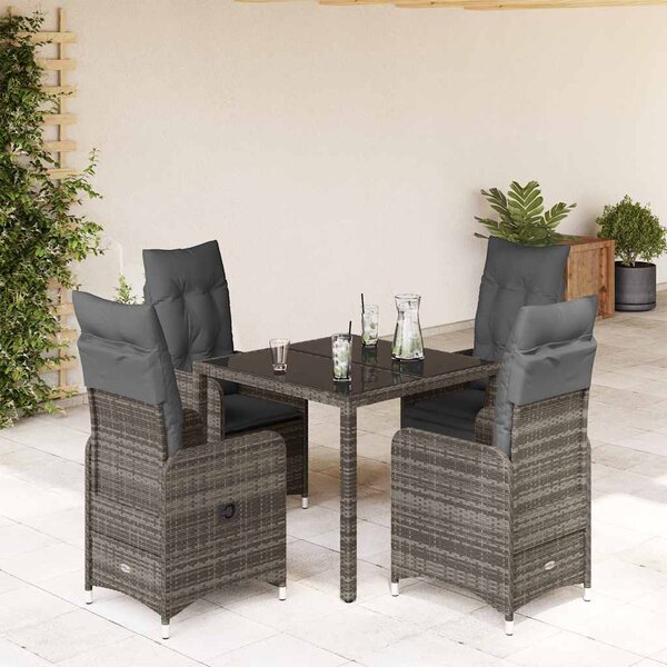 vidaXL Ensemble de bistro de jardin 5 Pièces coussins gris poly rotin