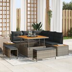 Ensemble de Canapés de Jardin 8 Pièces avec Coussins Rattan Gris Poly Acacia