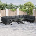 vidaXL Ensemble de canapé de jardin avec coussin 10 Pièces Noir Aluminium