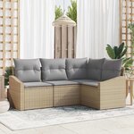 vidaXL Ensemble de salle à manger de jardin en 4 pièces avec coussins Beige en polyrotin