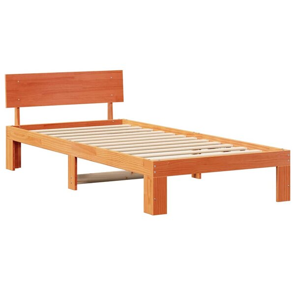 vidaXL Cadre de lit avec tête de lit marron ciré 80x200 cm en bois de pin massif