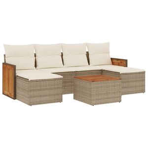 vidaXL Salon de jardin avec coussins 7 Pièces beige résine tressée