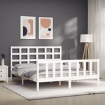 vidaXL Cadre de lit avec tête de lit blanc 160x200 cm bois massif
