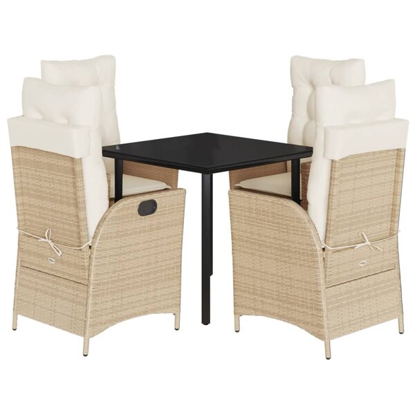 vidaXL Ensemble à manger de jardin avec coussins 5Pièces Beige poly rotin