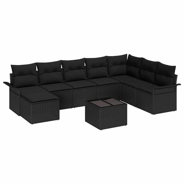 vidaXL Ensemble de canapé de jardin avec coussin 9 Pièces Noir Poly rotin