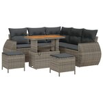 Ensemble de Canapés de Jardin 8 pièces avec coussins Gris Poly Rattan Acacia