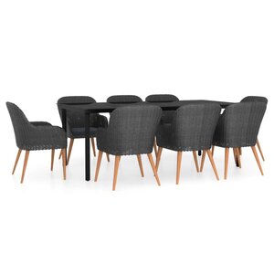 vidaXL Ensemble à manger de jardin avec coussins 9 Pièces noir