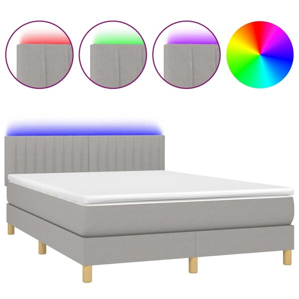vidaXL Sommier à lattes de lit et matelas et LED Gris clair 140x190 cm