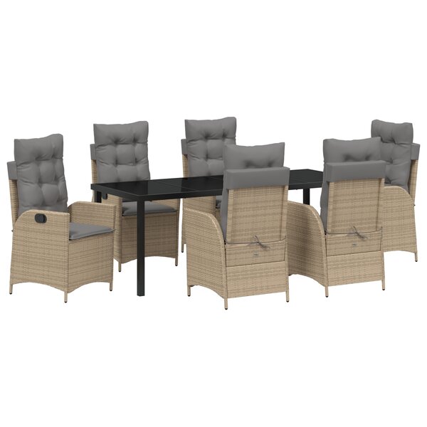 vidaXL Ensemble de salle à manger de jardin 7 pièces avec coussins - Beige - Poly Rattan