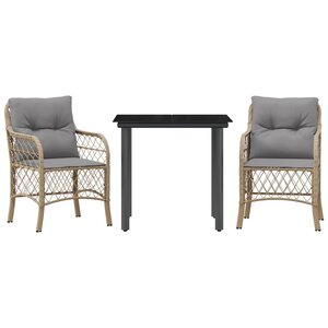 vidaXL Ensemble de bistro 3 Pièces coussins mélange beige résine tressée