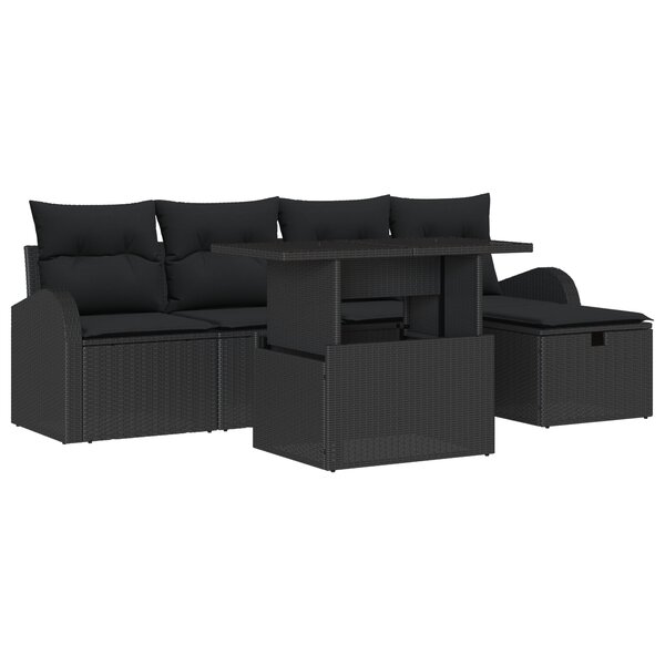 vidaXL Ensemble de canapé de jardin 6 pièces avec coussins noirs en poly rotin