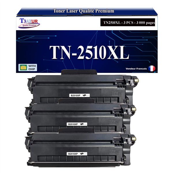 T3AZUR - 3x Toners compatibles avec Brother HL-L2400DW  HL-L2400DWE  HL-L2445DW  HL-L2447DW  HL-L2865DW  TN2510  TN2510XL
